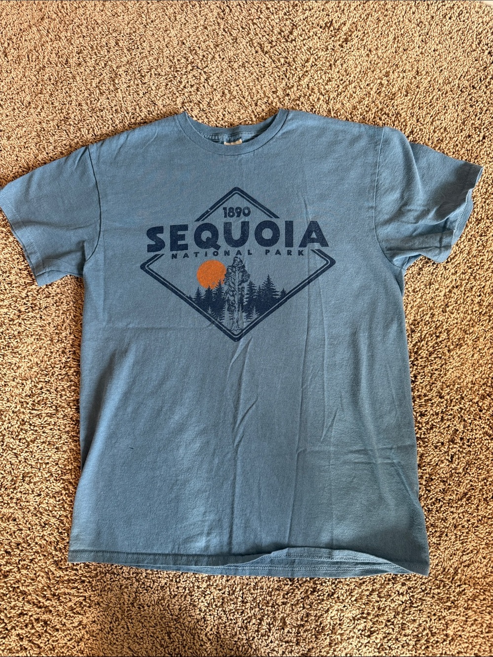 Delta Blue Sequoia National Park Graphic Tee with Orange Sun